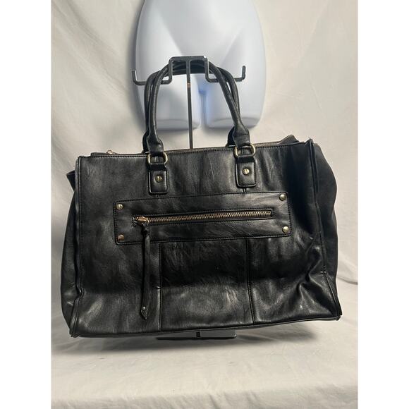 ALDO Black Faux Leather Large Tote Bag with Zip Pockets & Handles, 16x12 - Picture 1 of 8